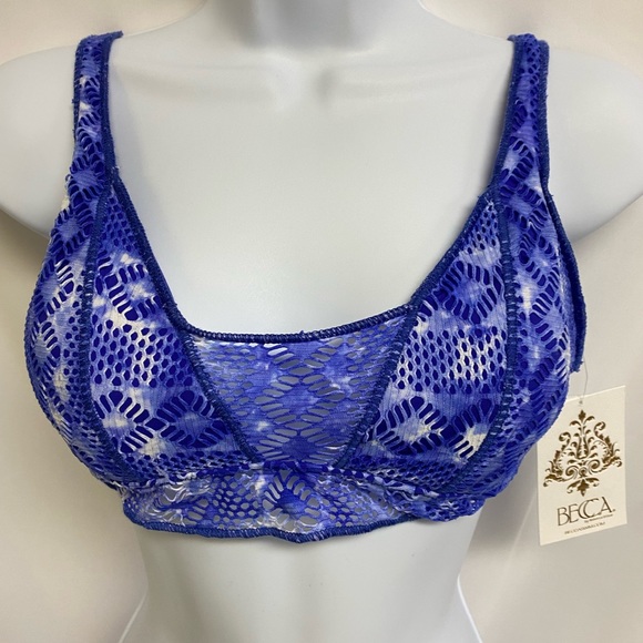 BECCA by Rebecca Virtue Sapphire Blue Crochet Tie Dye Bikini Top Swim - Picture 4 of 8